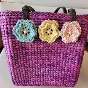 NWT Carlo D'Santi Purple Purse Tote Woven Straw Wicker Coastal Bag FINAL PRICE
